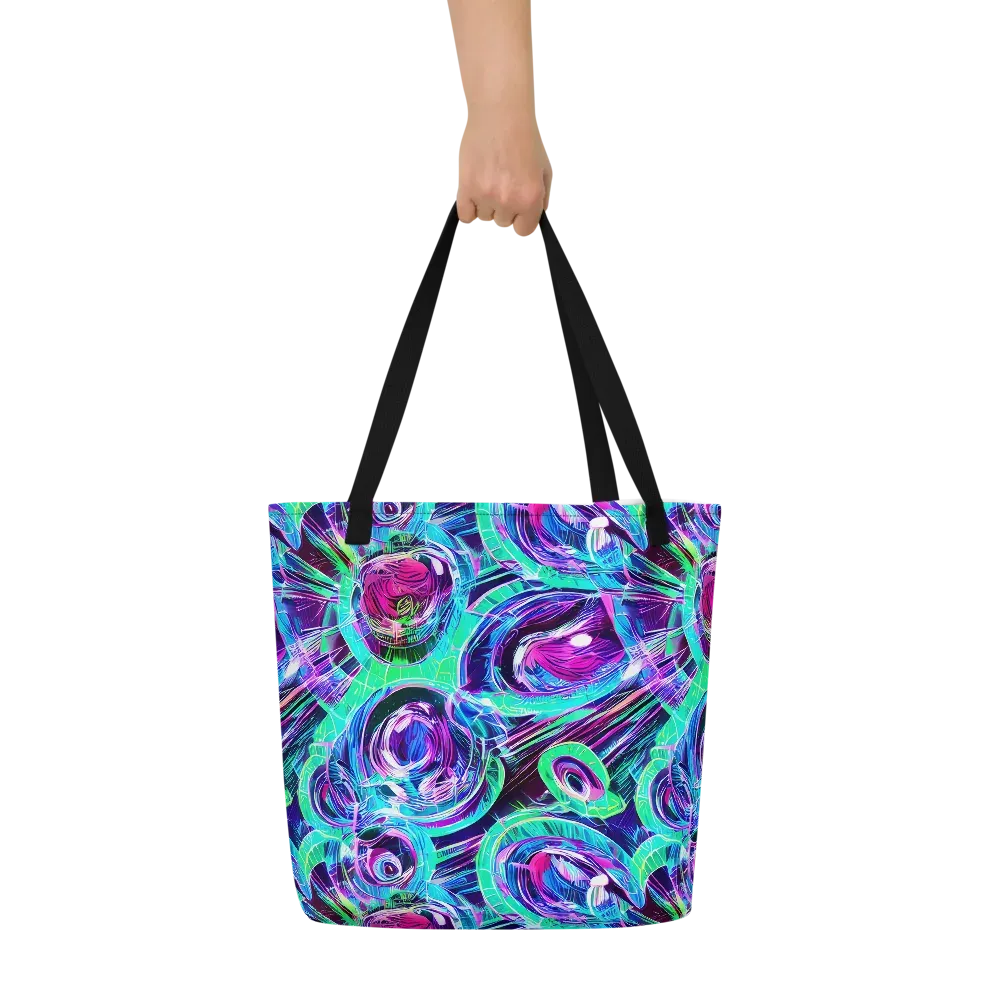 Digital Tidal Wave on Large Tote Bag W/ Pocket — Front