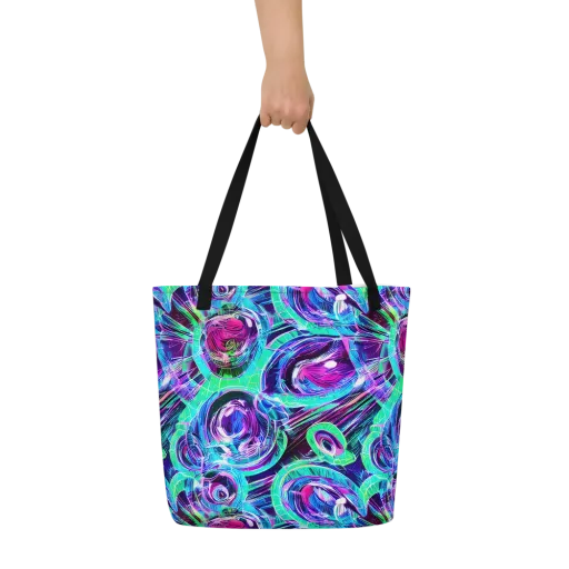 Digital Tidal Wave on a Large Tote Bag W/ Pocket