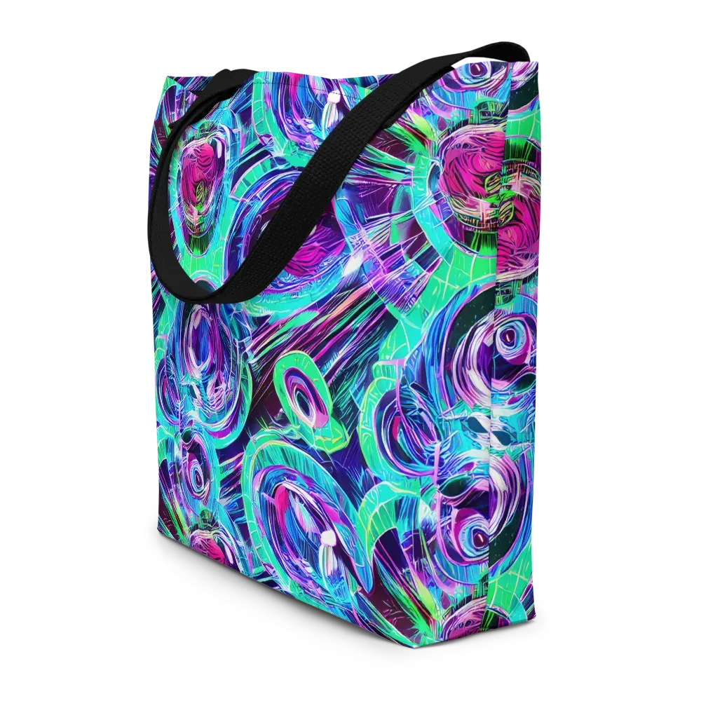 Digital Tidal Wave on Large Tote Bag W/ Pocket — Front