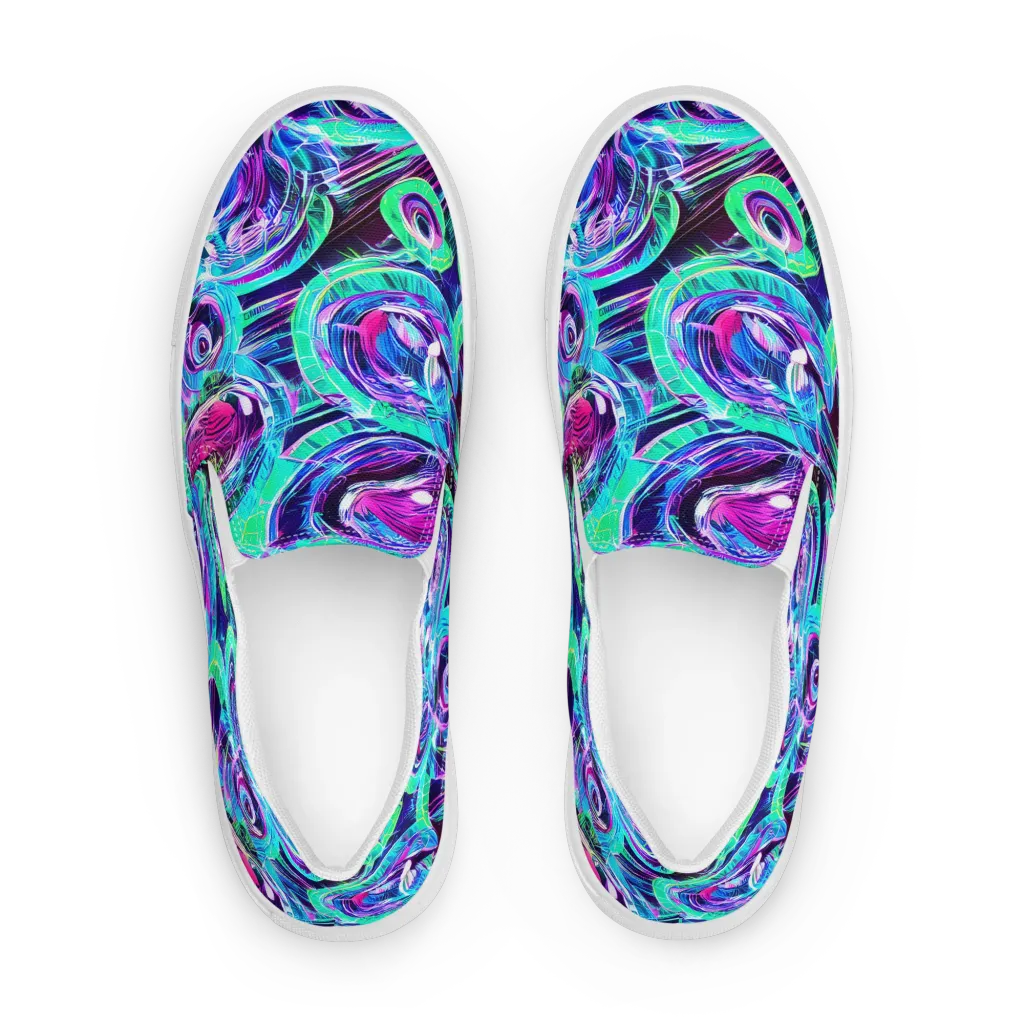 Digital Tidal Wave on Women's Slip-On Canvas Shoes — Front