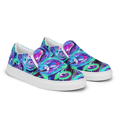 Digital Tidal Wave on a Women's Slip-On Canvas Shoes
