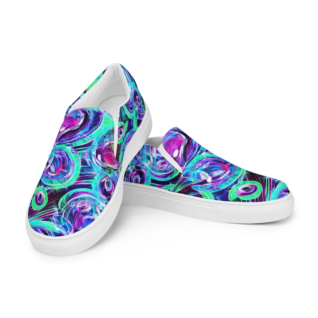 Digital Tidal Wave on Women's Slip-On Canvas Shoes — Left Front