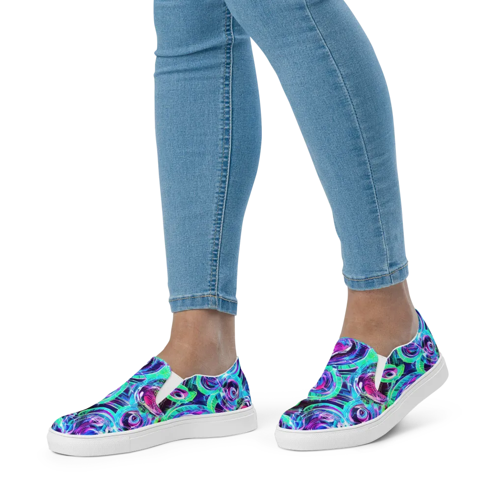 Digital Tidal Wave on Women's Slip-On Canvas Shoes — Front