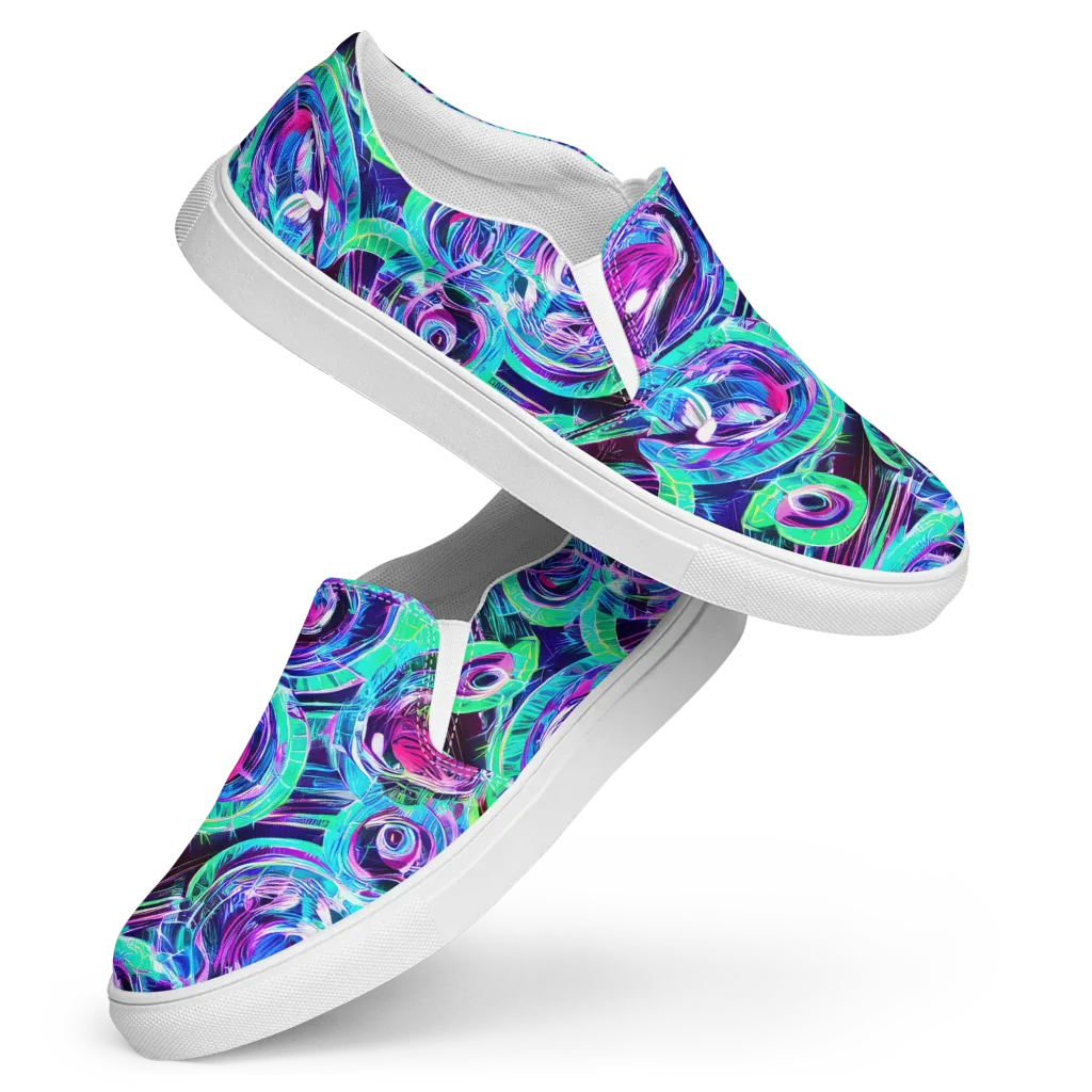 Digital Tidal Wave on Women's Slip-On Canvas Shoes — Front