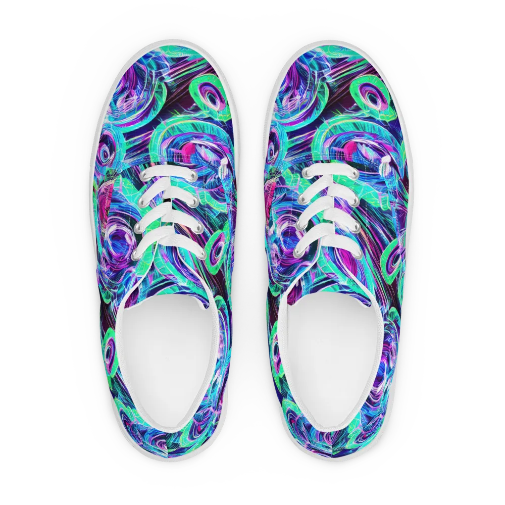 Digital Tidal Wave on Men's Lace-Up Canvas Shoes — Front