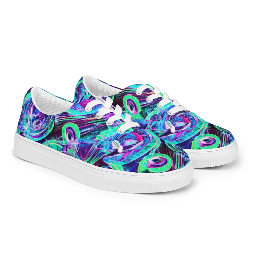 Digital Tidal Wave on Men's Lace-Up Canvas Shoes — Right Front