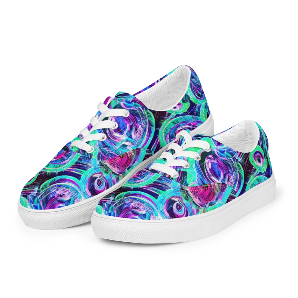 Digital Tidal Wave on Men's Lace-Up Canvas Shoes — Left Front