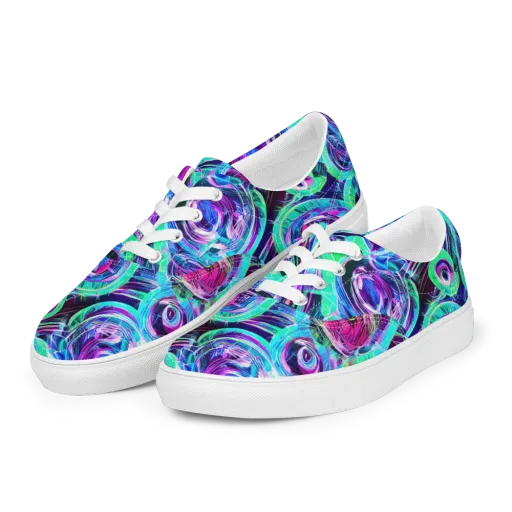 Digital Tidal Wave on a Men's Lace-Up Canvas Shoes