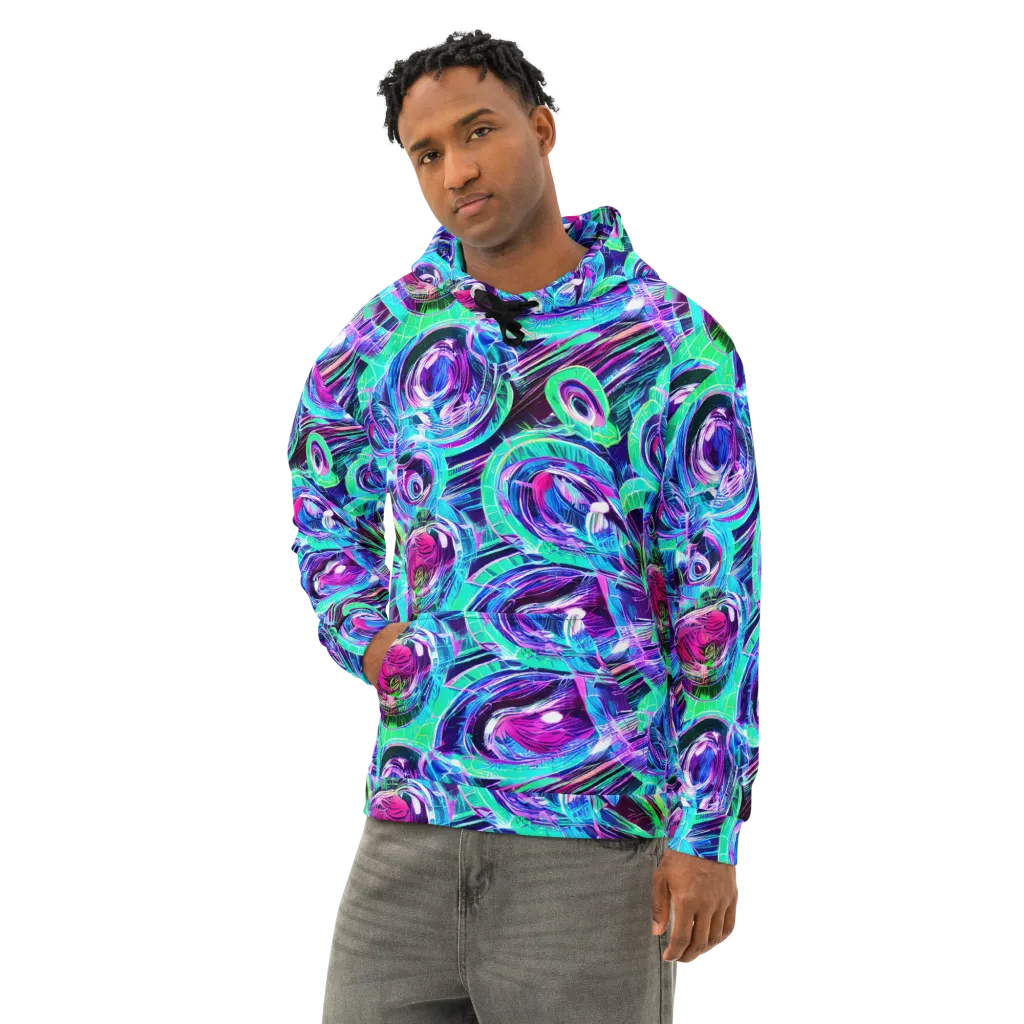 Digital Tidal Wave on Cotton Hoodie — Left Front