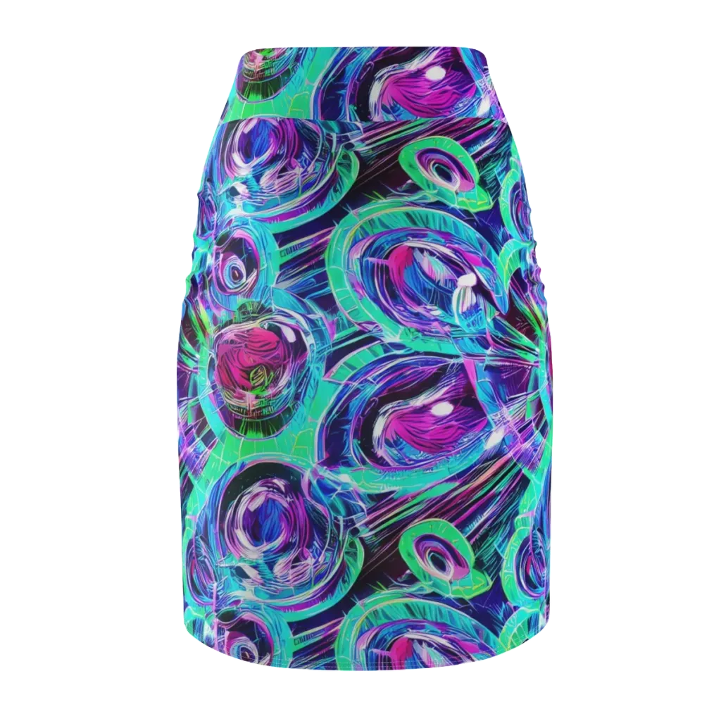Digital Tidal Wave on Pencil Skirt — Back