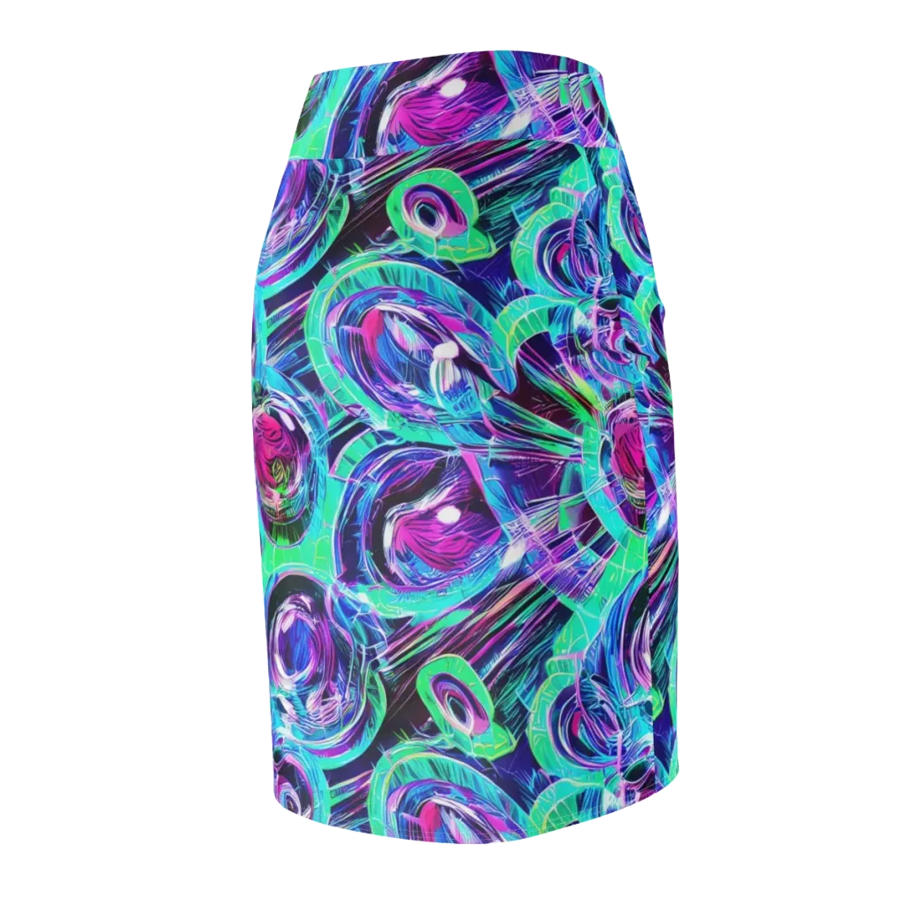 Digital Tidal Wave on Pencil Skirt — Back Side