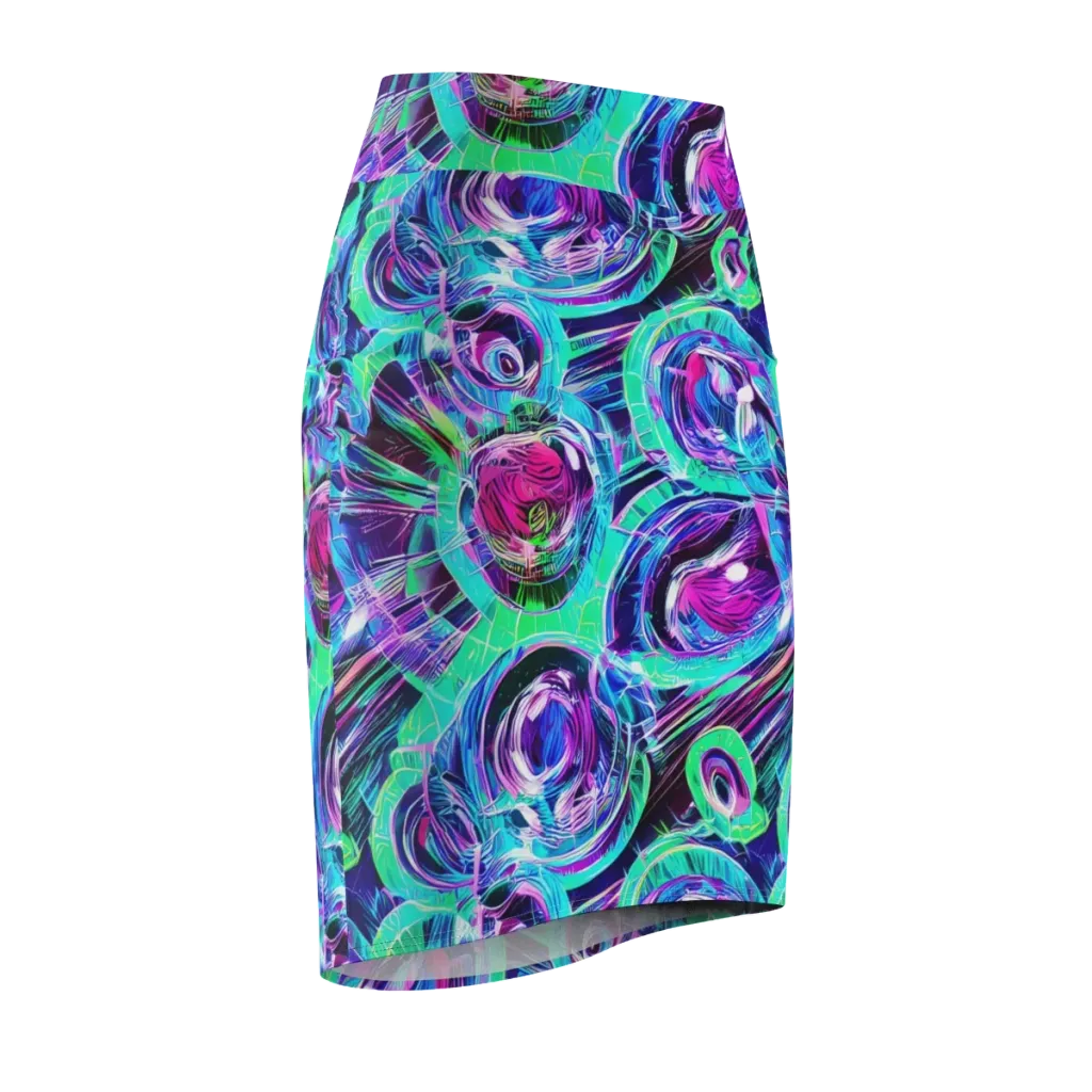 Digital Tidal Wave on Pencil Skirt — Front Side