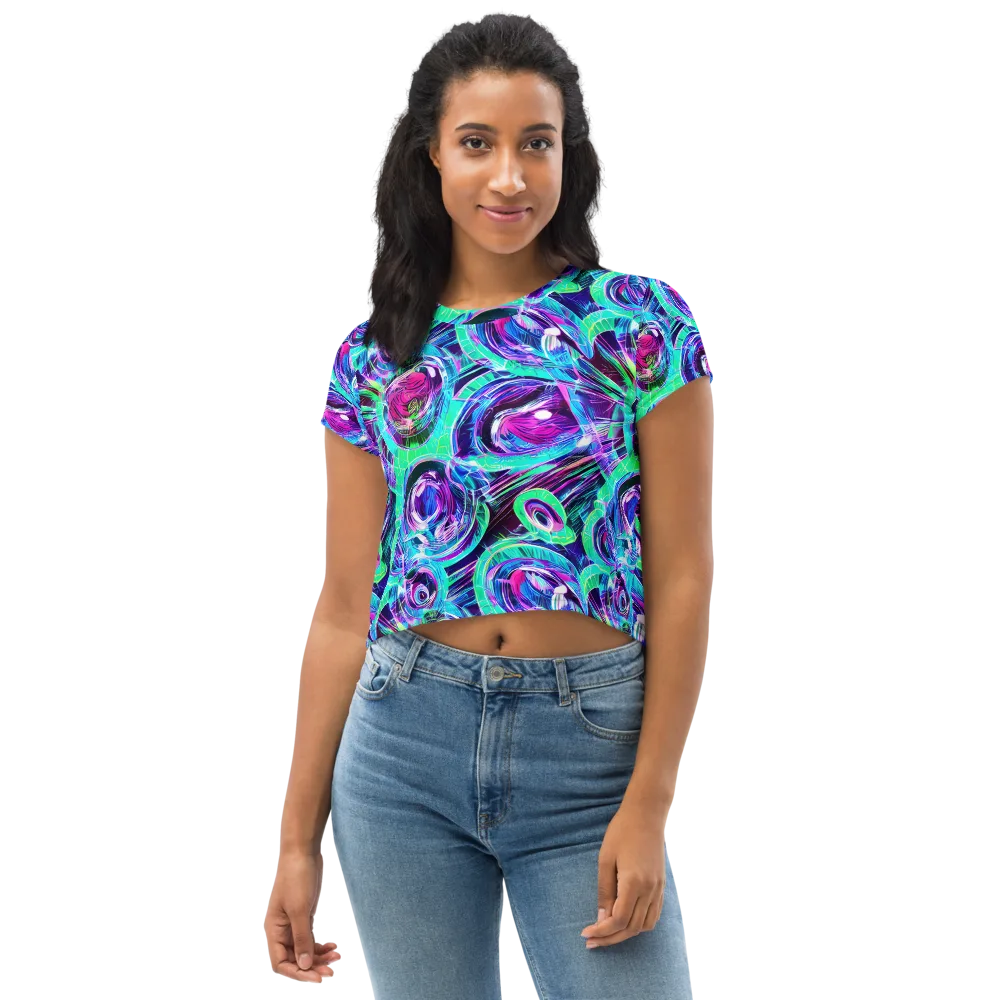 Digital Tidal Wave on Crop Tee — Front