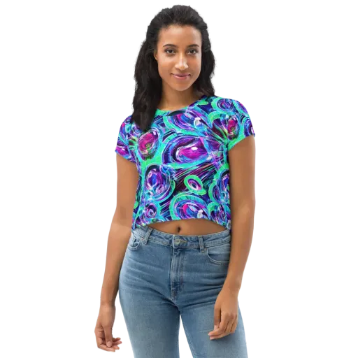 Digital Tidal Wave on a Crop Tee