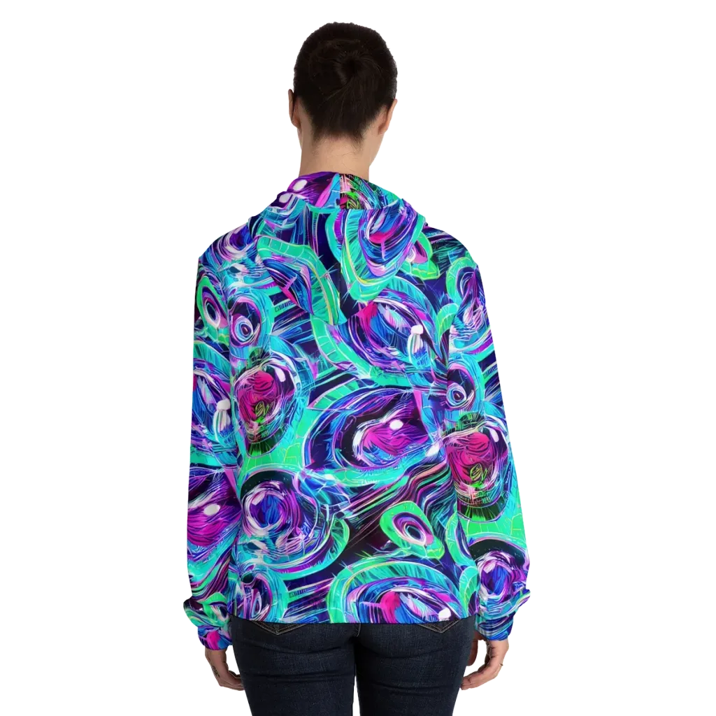 Digital Tidal Wave on Women's Full-Zip Hoodie — Back On Person