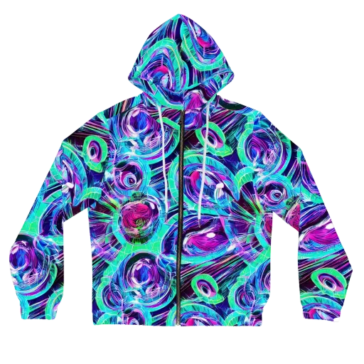 Digital Tidal Wave on a Women's Full-Zip Hoodie