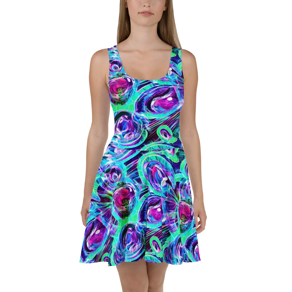 Digital Tidal Wave on Skater Dress — Front