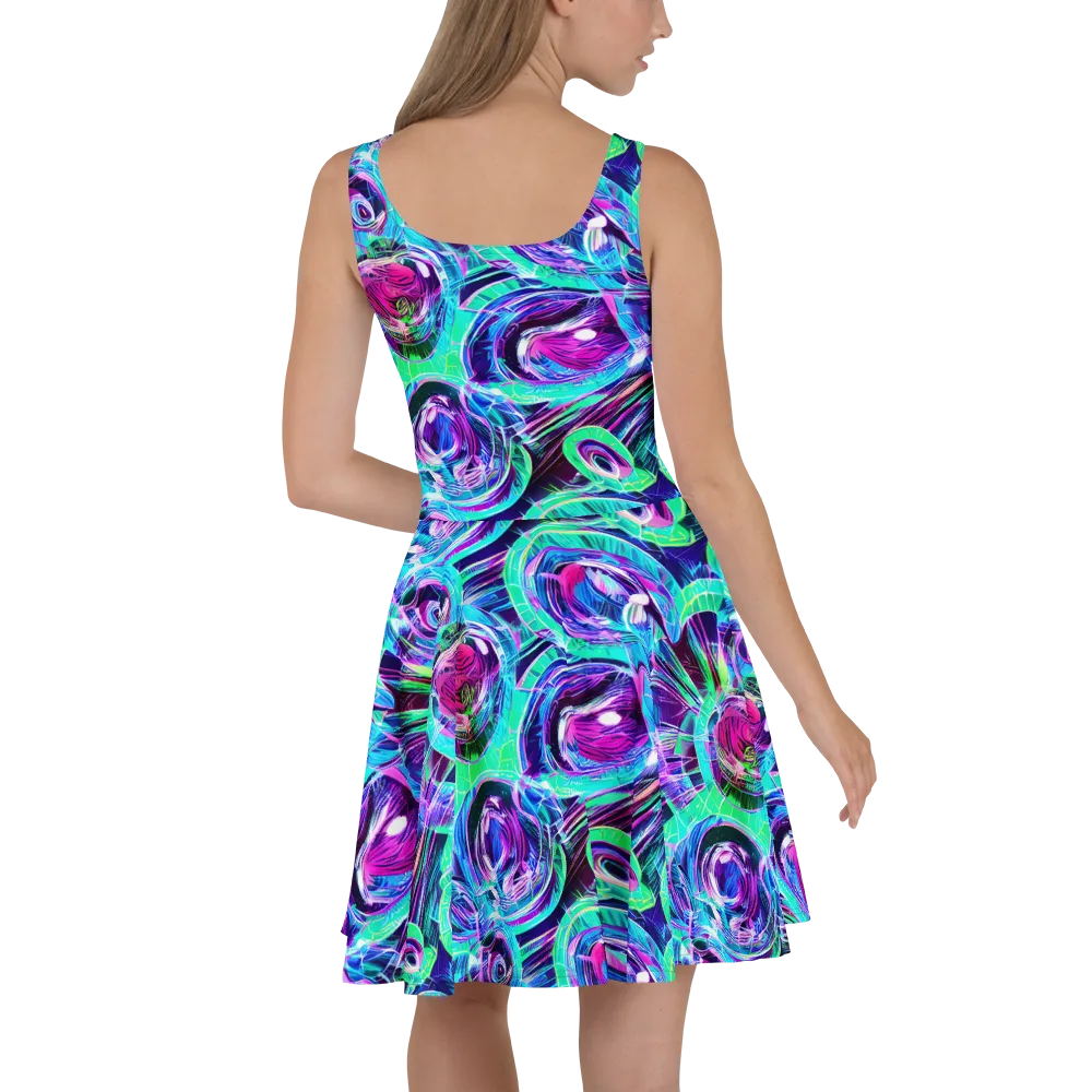 Digital Tidal Wave on Skater Dress — Back
