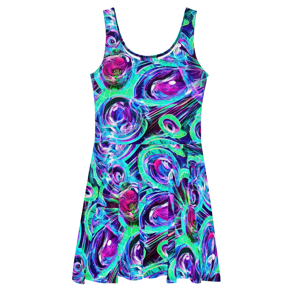 Digital Tidal Wave on Skater Dress — Front