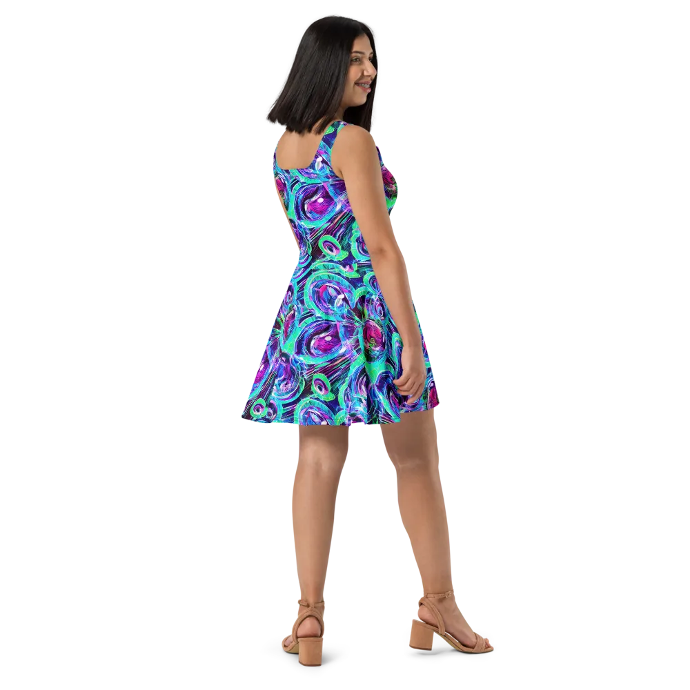 Digital Tidal Wave on Skater Dress — Right