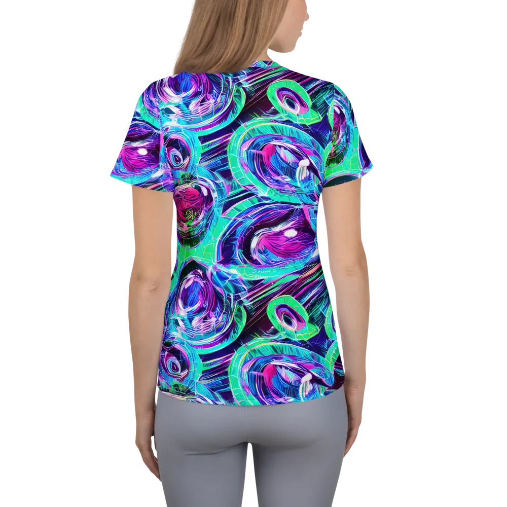 Digital Tidal Wave on Women's Athletic T-Shirt — Back