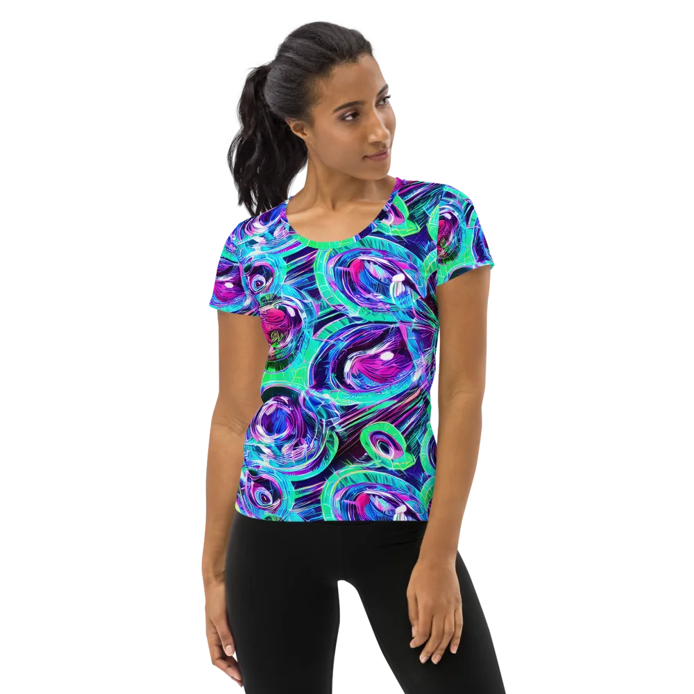 Digital Tidal Wave on Women's Athletic T-Shirt — Front