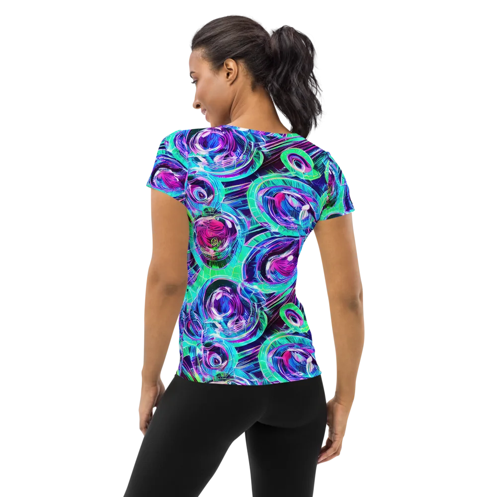 Digital Tidal Wave on Women's Athletic T-Shirt — Back
