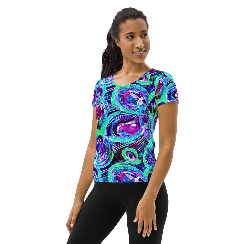 Digital Tidal Wave on Women's Athletic T-Shirt — Left