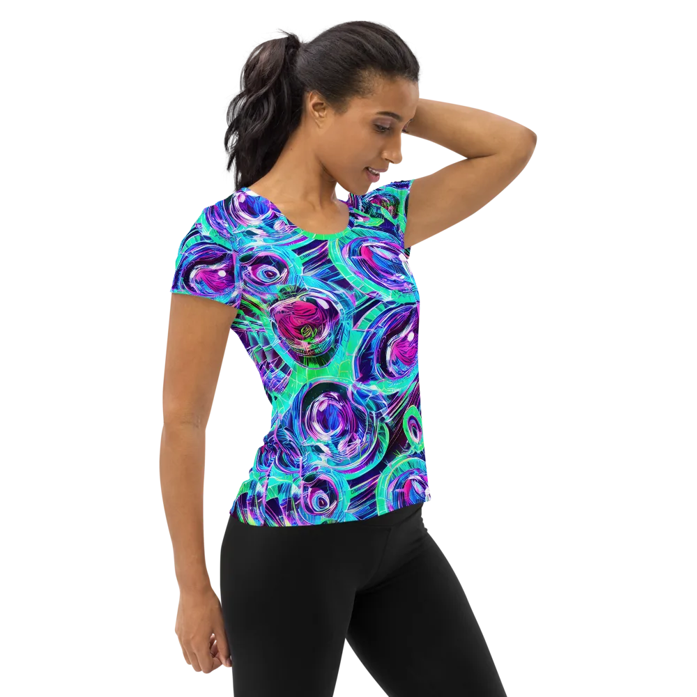 Digital Tidal Wave on Women's Athletic T-Shirt — Right