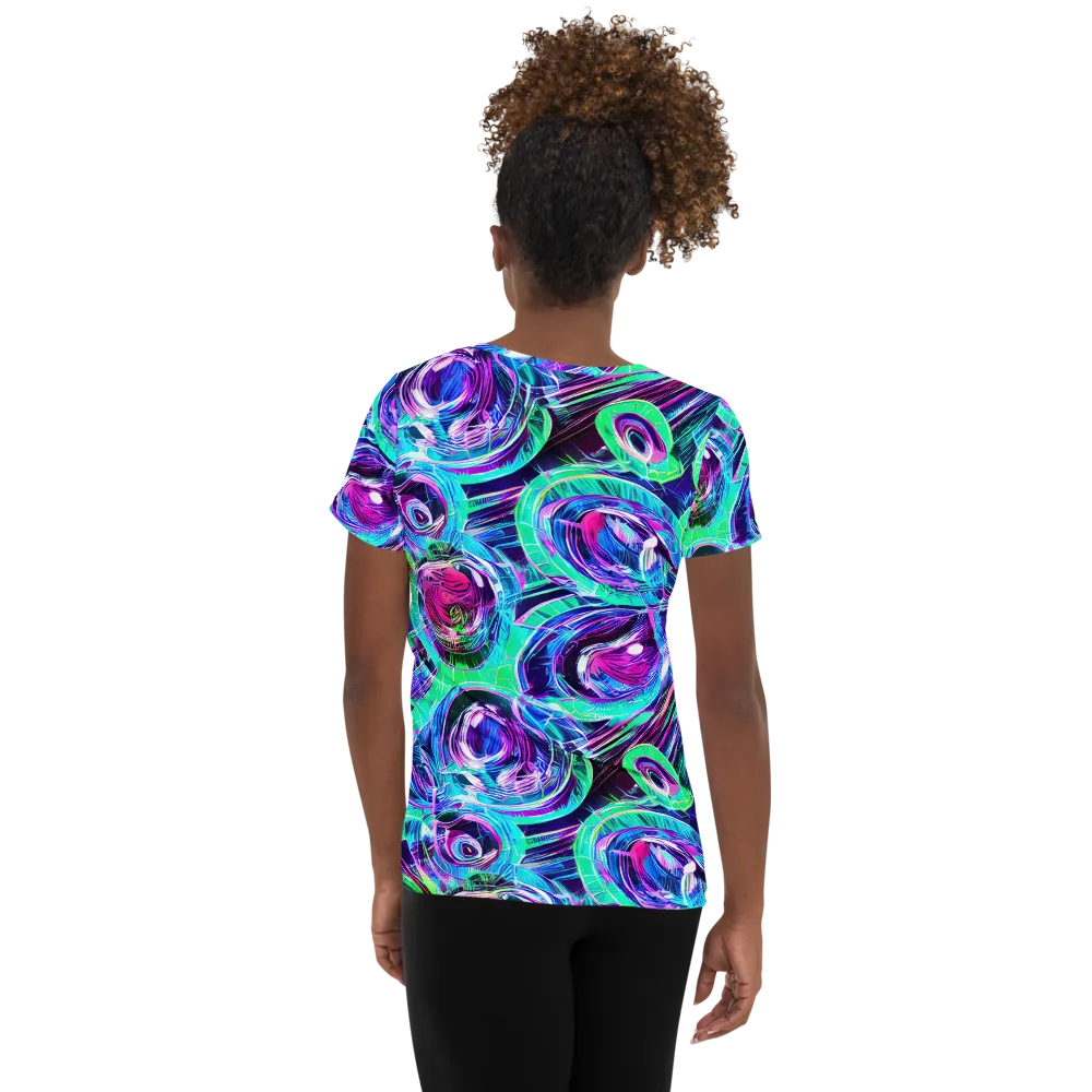 Digital Tidal Wave on Women's Athletic T-Shirt — Back