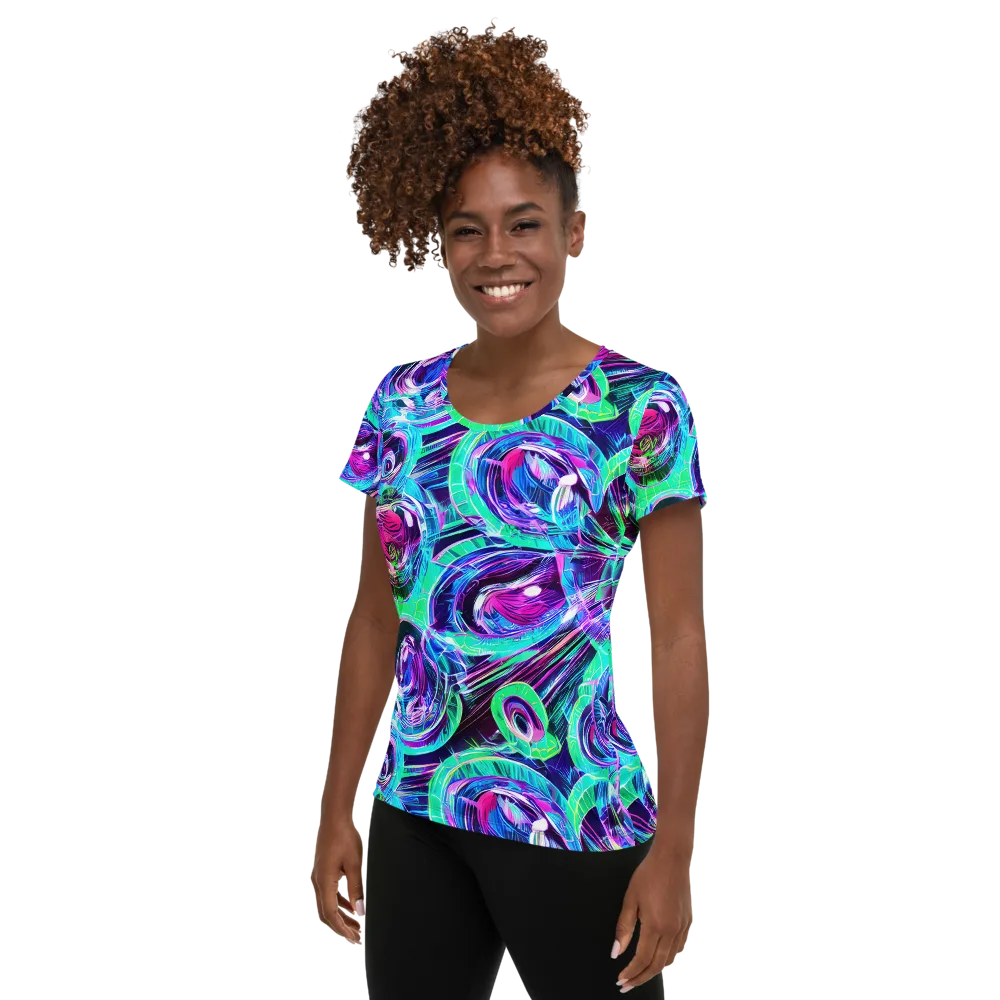 Digital Tidal Wave on Women's Athletic T-Shirt — Left