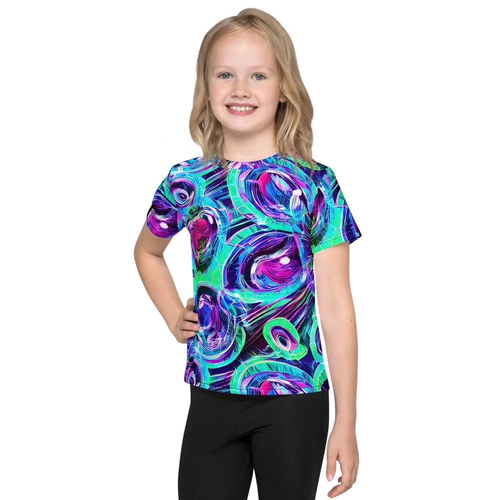 Digital Tidal Wave on Kids Crew Neck T-Shirt — Front