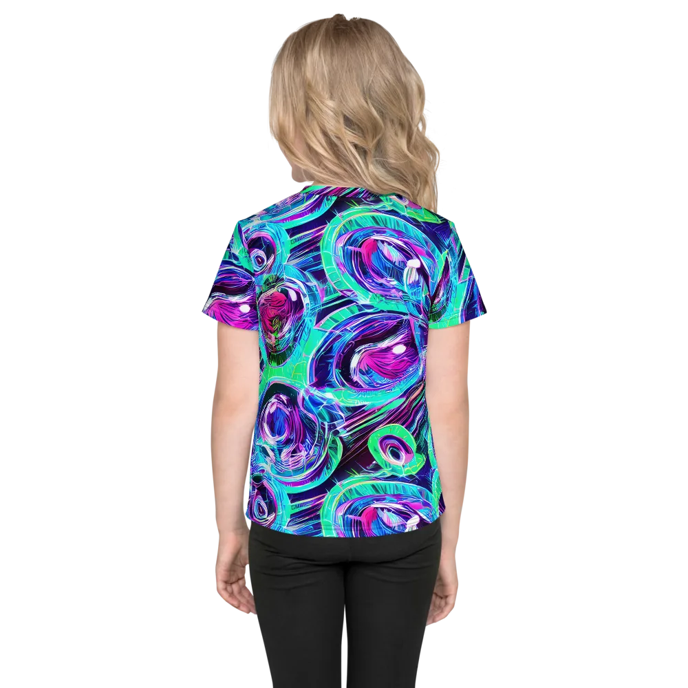Digital Tidal Wave on Kids Crew Neck T-Shirt — Back