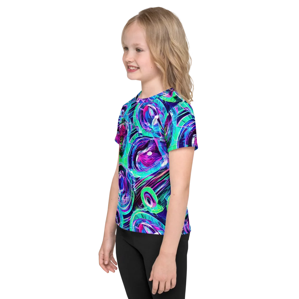 Digital Tidal Wave on Kids Crew Neck T-Shirt — Left