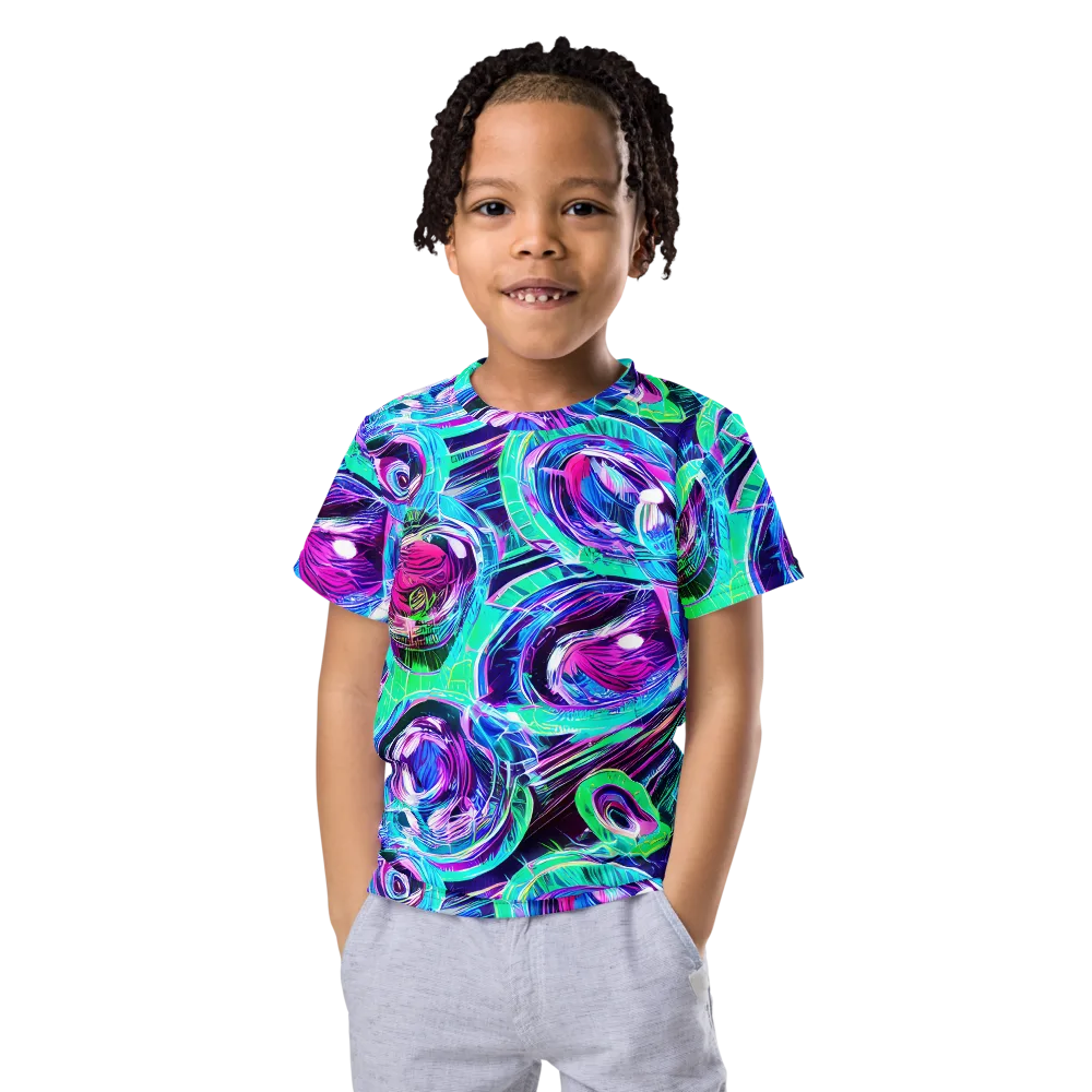 Digital Tidal Wave on Kids Crew Neck T-Shirt — Front