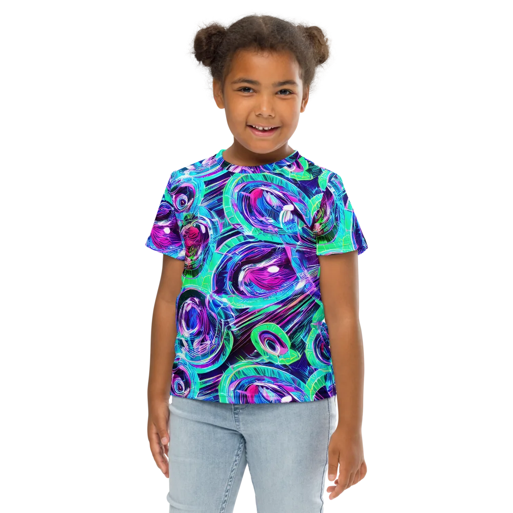 Digital Tidal Wave on Kids Crew Neck T-Shirt — Front