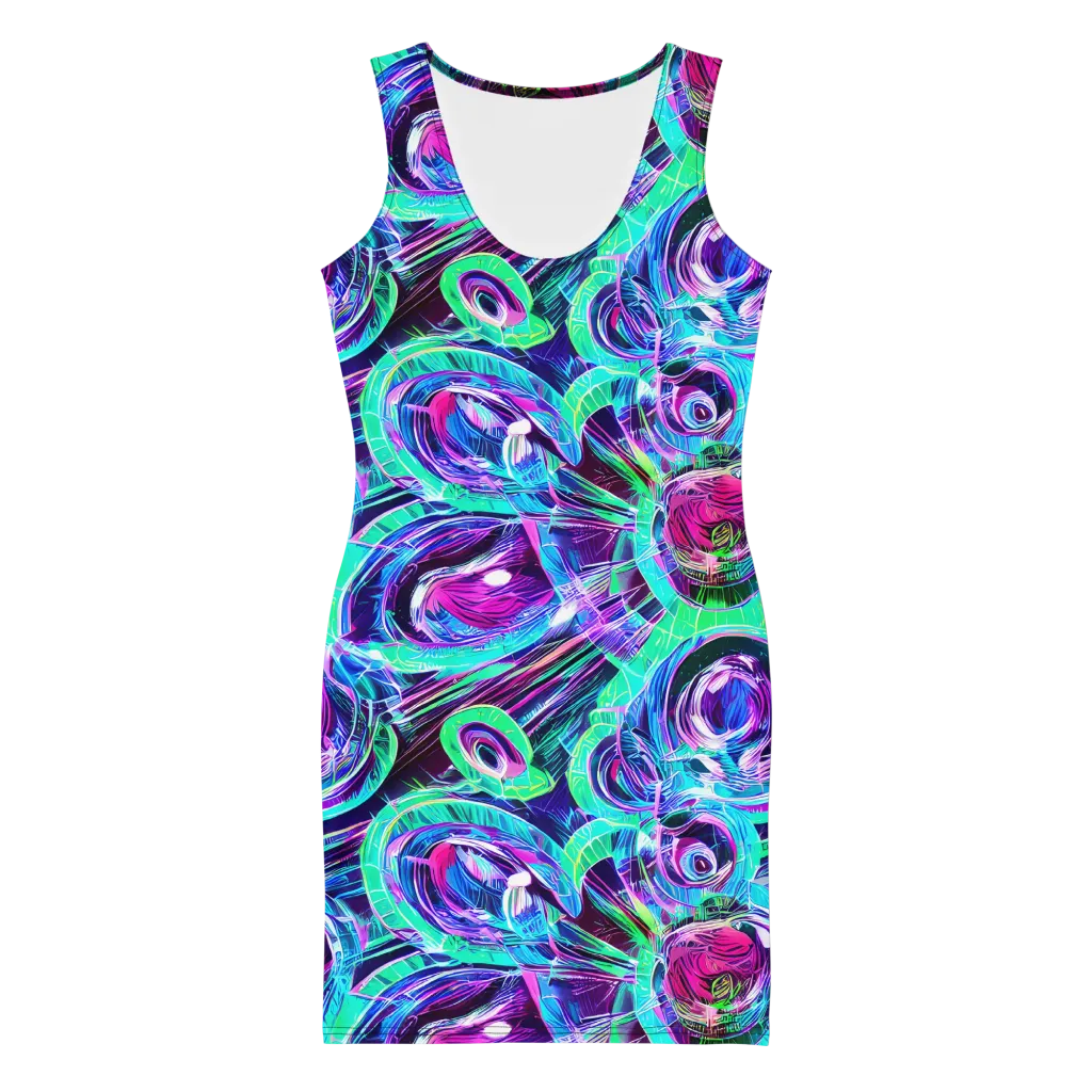 Digital Tidal Wave on Bodycon Dress — Front