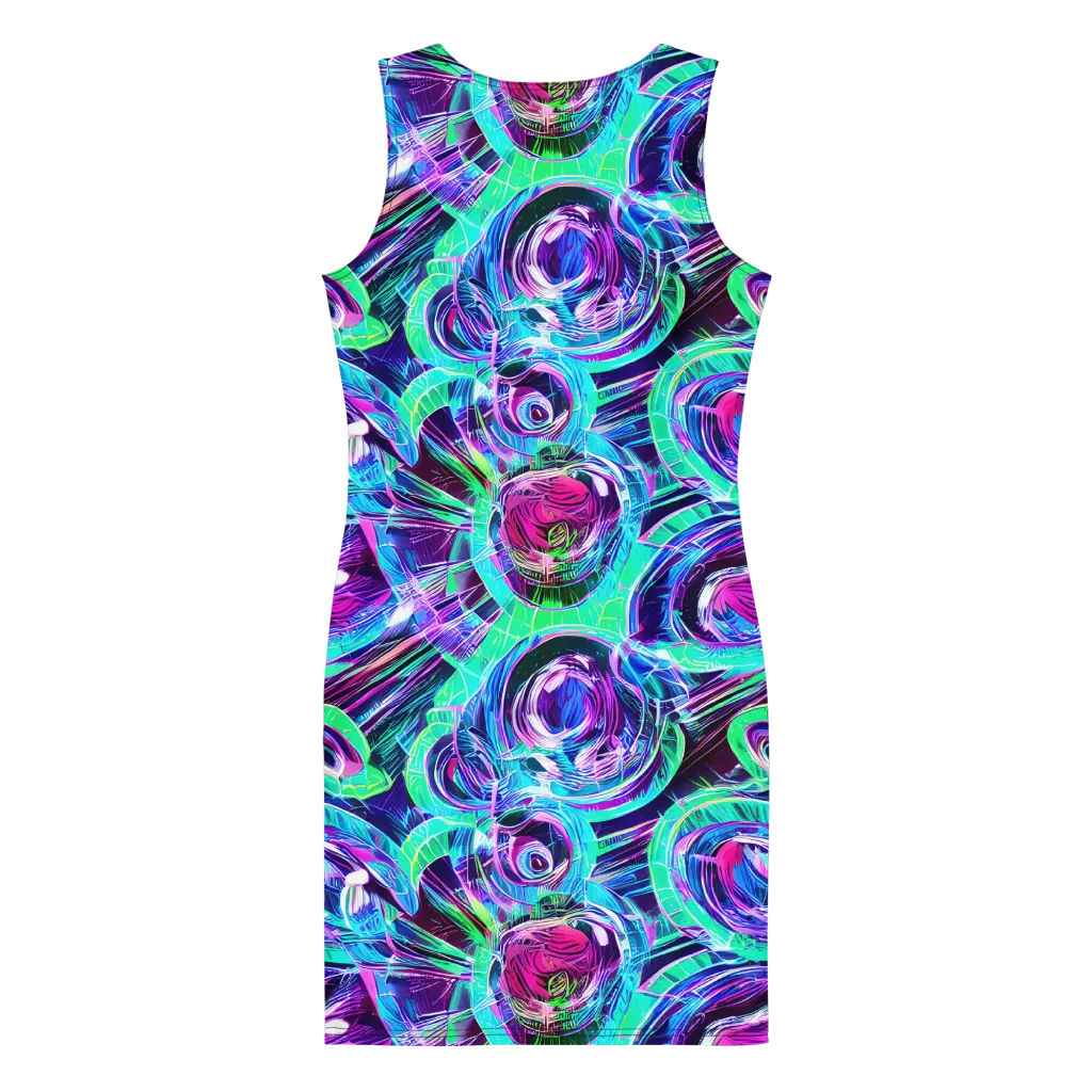 Digital Tidal Wave on Bodycon Dress — Back