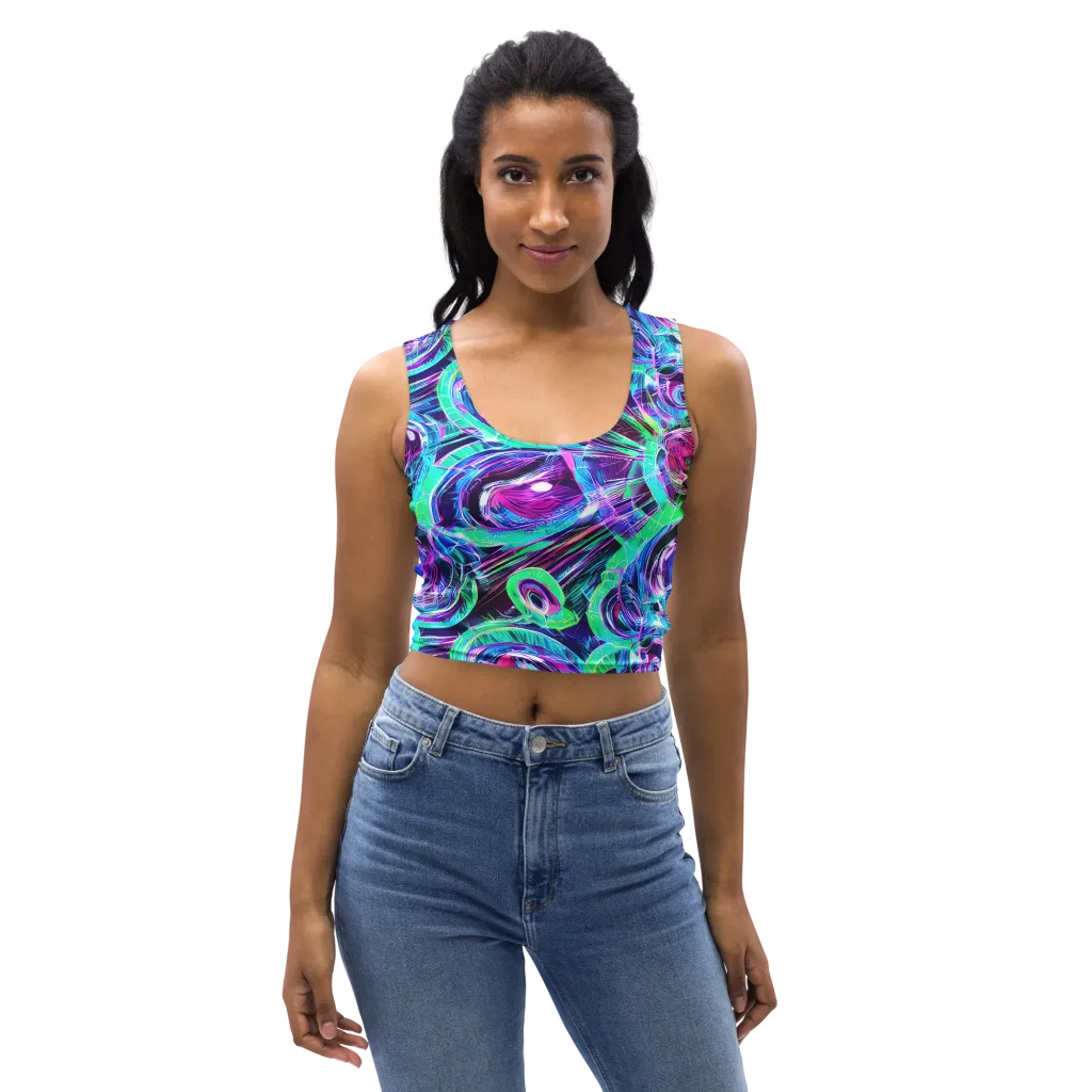 Digital Tidal Wave on Crop Top — Front