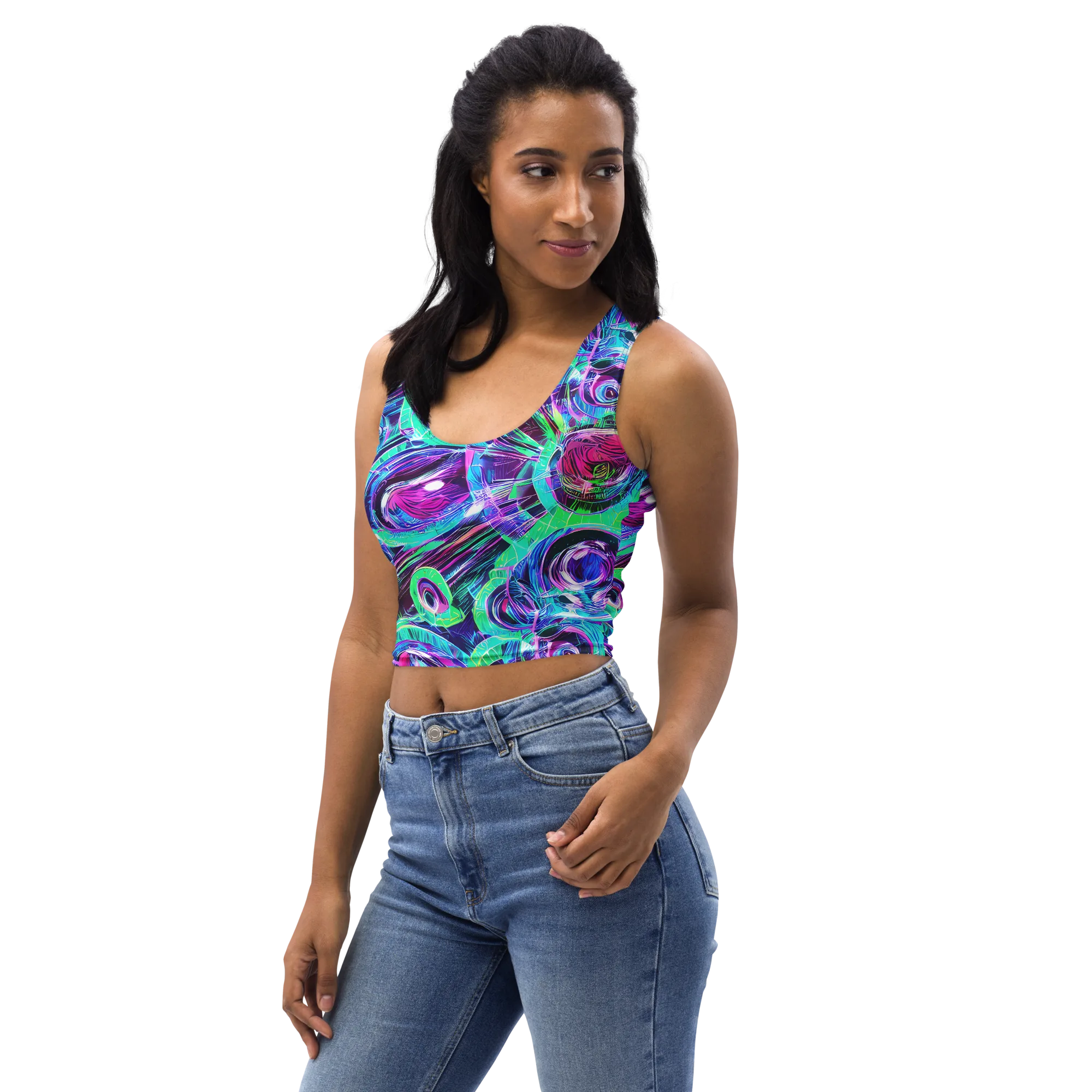 Digital Tidal Wave on Crop Top — Left Front