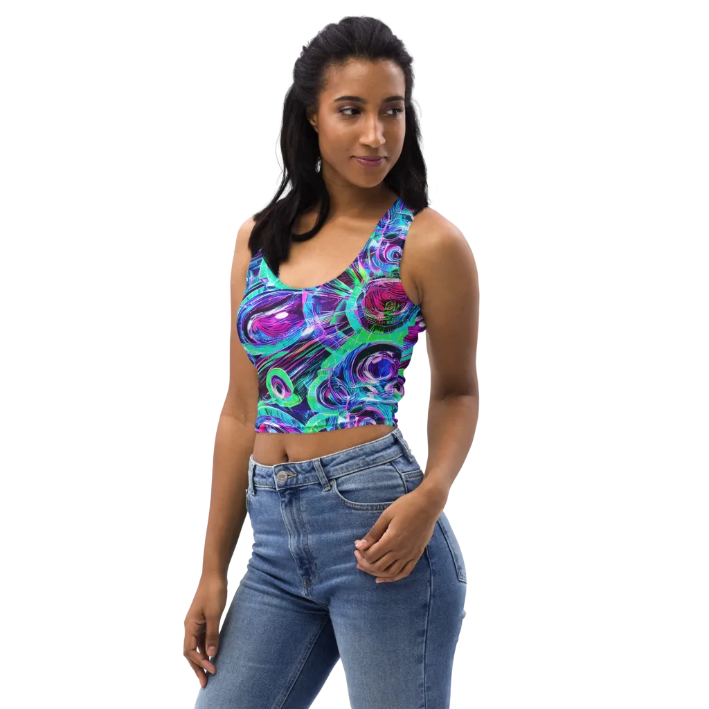 Digital Tidal Wave on Crop Top — Left Front