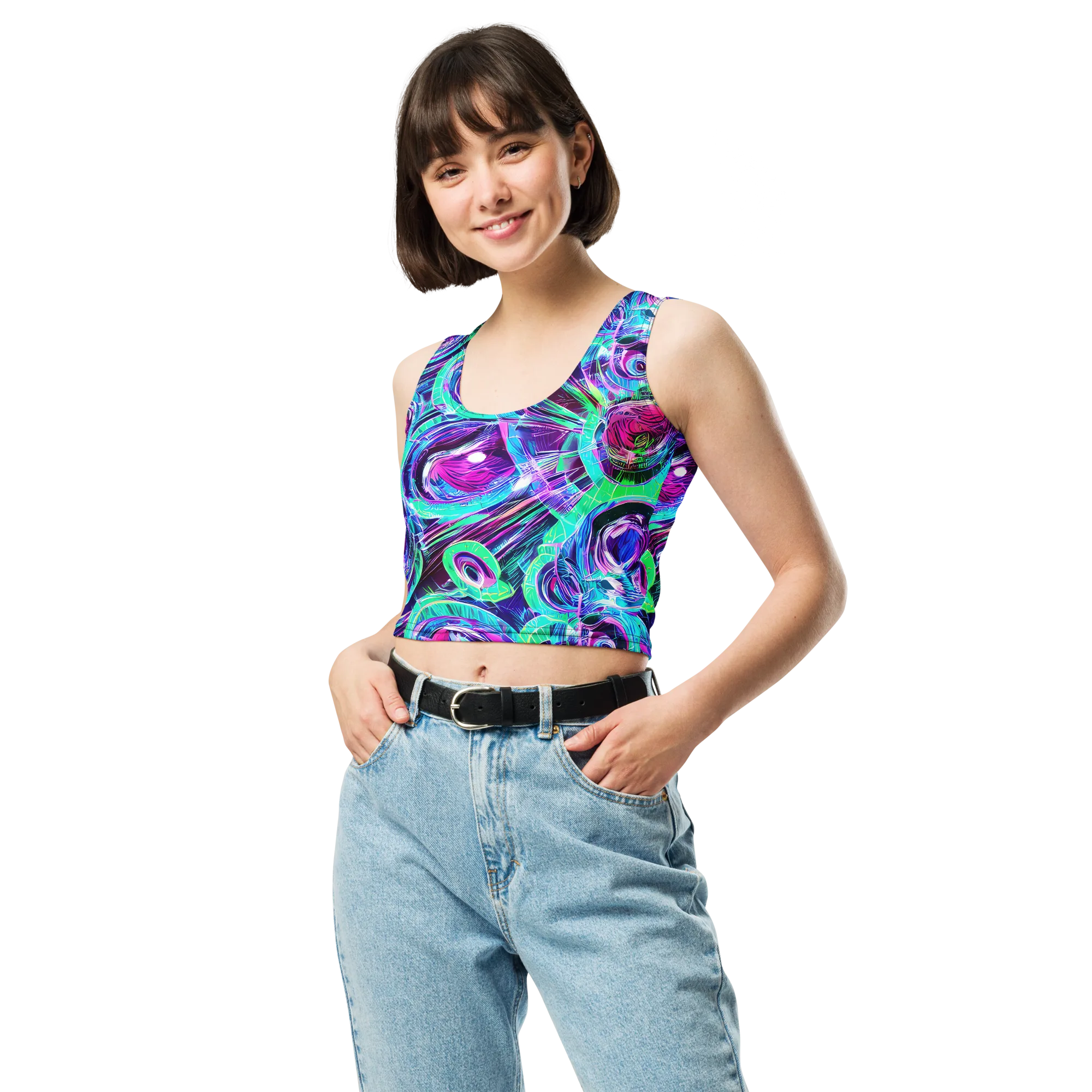 Digital Tidal Wave on Crop Top — Front