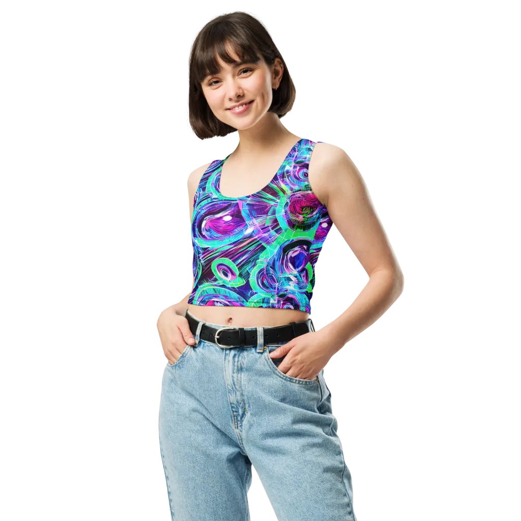 Digital Tidal Wave on Crop Top — Front
