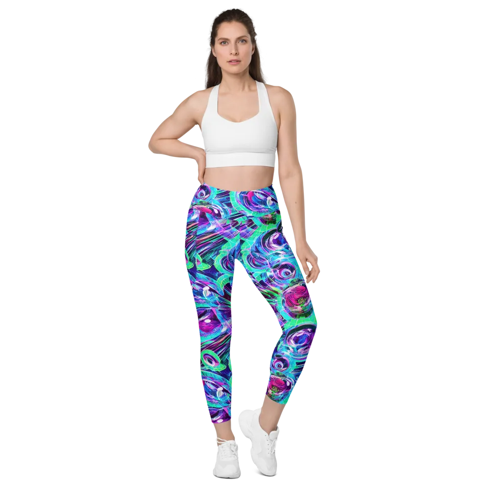 Digital Tidal Wave on Leggings with Pockets — Front