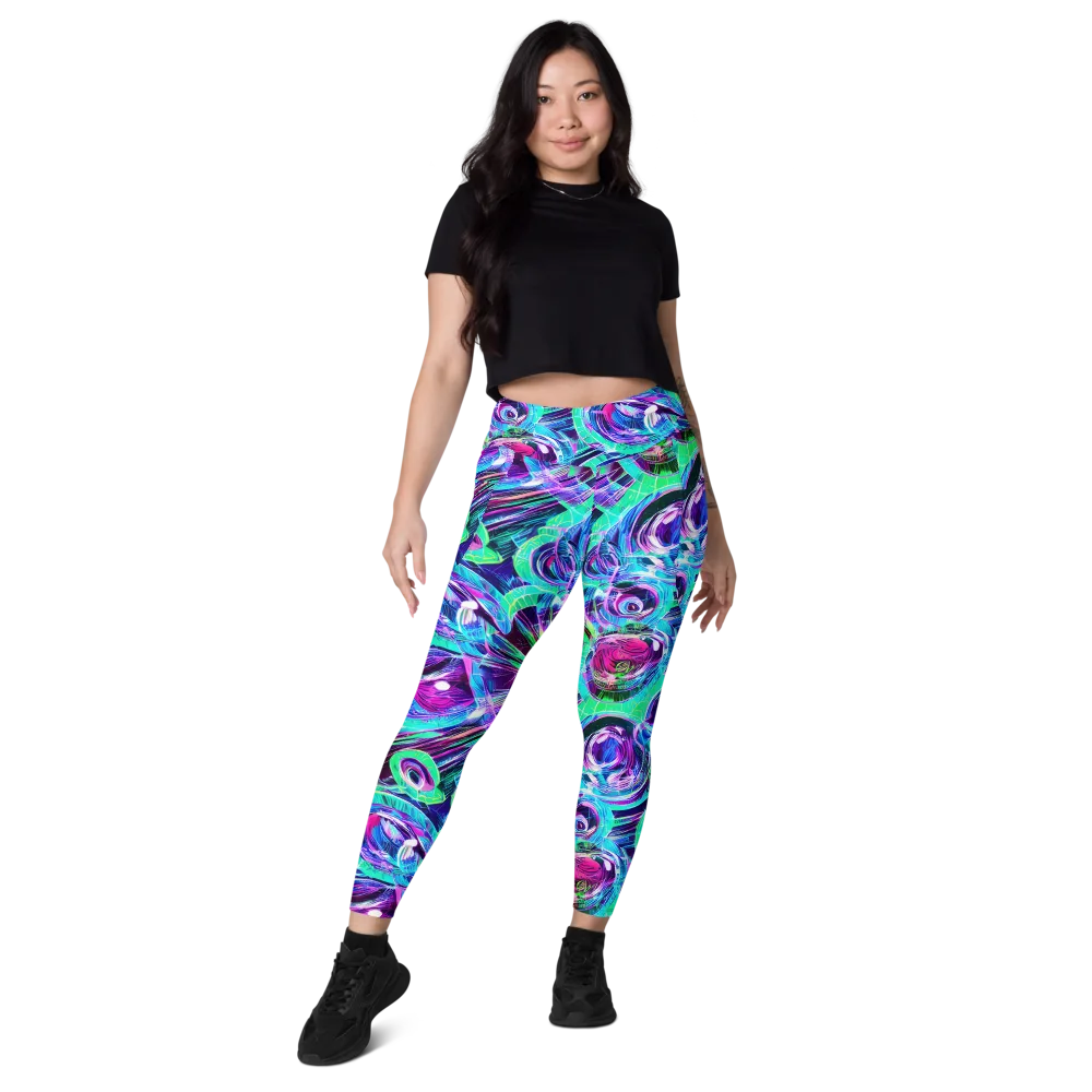 Digital Tidal Wave on Leggings with Pockets — Front