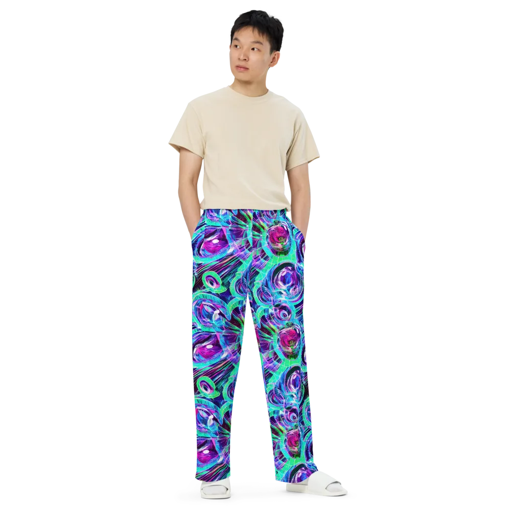 Digital Tidal Wave on Wide-Leg Pants — Front