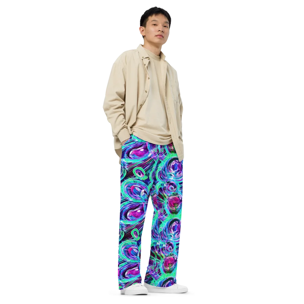 Digital Tidal Wave on Wide-Leg Pants — Right Front