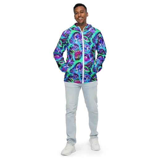 Digital Tidal Wave on a Men's Windbreaker