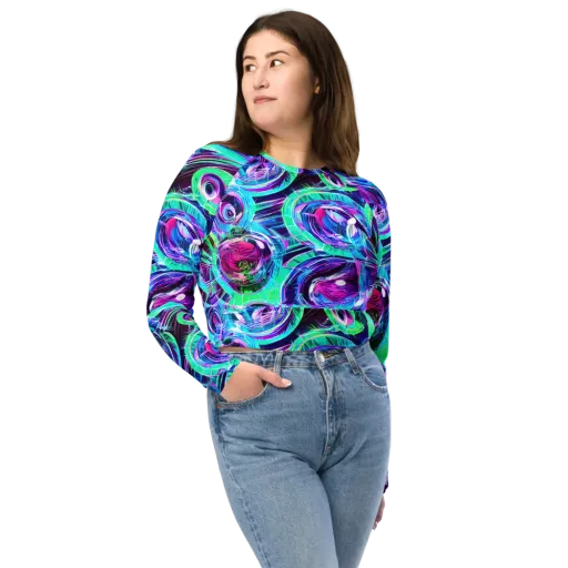 Digital Tidal Wave on a Long Sleeve Crop Top