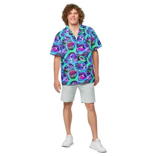 Digital Tidal Wave on a Button Shirt